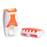 Automatic Toothpaste Dispenser Set with 5 Toothbrush Holder (Orange)