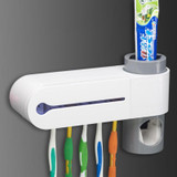 Automatic Toothpaste Dispenser Dental UV Ultraviolet Toothbrush Sterilizer Storage Holder(White)