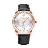 YAZOLE 424 Men Fashion Business PU Leather Band Quartz Wrist Watch, Luminous Points (White Dial + Black Strap)