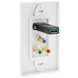 USB 3.0 Female Plug + 3 RCA Female Plugs Wall Plate Panel