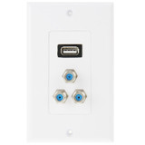 USB 2.0 Female Plug + 3 F Female Plugs Wall Plate Panel