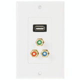 USB 2.0 Female Plug + 3 RCA Female Plugs Wall Plate Panel