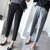 Ladies Straight Suit Pants Casual High Waist Nine Minute Pants, Size: L(Grey)