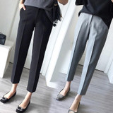 Ladies Straight Suit Pants Casual High Waist Nine Minute Pants, Size: XL(Grey)