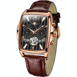 OLEVS 6675 Men Multifunctional Moon Phase Tourbillon Mechanical Watch(Black + Rose Gold)