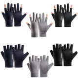 Free Code Summer Ice Silk Thin Sunscreen Gloves Fishing Non-slip Takeaway Rider Gloves(Two Fingers Black)