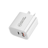 PD30W USB-C / Type-C + QC3.0 USB Dual Port Charger with 1m Type-C to Type-C Data Cable, US Plug