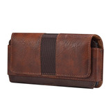 For 6.7-6.9 inch Mobile Phone Cowhide Texture Oxford Cloth Stitching Horizontal Waist Bag(Brown)