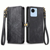 For Realme C55 Geometric Zipper Wallet Side Buckle Leather Phone Case(Black)