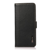 For Samsung Galaxy S23 FE KHAZNEH Side-Magnetic Litchi Genuine Leather RFID Phone Case(Black)