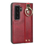 For Microsoft Surface Duo2 Wristband Leather Back Phone Case(Red)