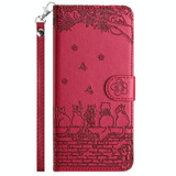 For Xiaomi Redmi Note 11 Global Cat Embossing Pattern Leather Phone Case with Lanyard(Red)