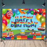 210x180cm Train Fire Truck Party Background Cloth