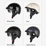 SOMAN Motorcycle Half Helmet Adjustable Helmet With Inner Mirror, Size: L(Matte Black with Transparent Mirror)