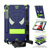 For Samsung Galaxy Tab S7 FE / S7+ / S8+ Spider Texture Silicone Hybrid PC Tablet Case with Shoulder Strap(Navy Blue + Yellow Green)