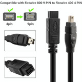 JUNSUNMAY FireWire High Speed Premium DV 800 9 Pin Male To FireWire 400 4 Pin Male IEEE 1394 Cable, Length:4.5m