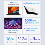 Jumper EZbook S5 Pro Laptop, 14.0 inch, 16GB+512GB, Windows 11 Intel Jasper Lake N5095 Quad Core, Support TF Card & Bluetooth & WiFi & HDMI