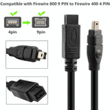 JUNSUNMAY FireWire High Speed Premium DV 800 9 Pin Male To FireWire 400 4 Pin Male IEEE 1394 Cable, Length:3m