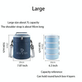 Round Lunch Bag Insulated Lunch Box Foldable & Portable Lunch Tote L(Black)