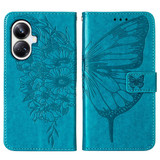 For Realme 10 Pro+ 5G Embossed Butterfly Leather Phone Case(Blue)