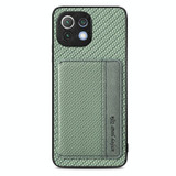 For Xiaomi Mi 11 Lite Carbon Fiber Magnetic Card Bag Phone Case(Green)