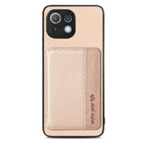 For Xiaomi Mi 11 Lite Carbon Fiber Magnetic Card Bag Phone Case(Khaki)