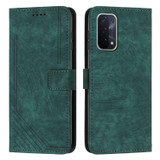 For OPPO A74 5G / A93 5G / A54 5G Skin Feel Stripe Pattern Leather Phone Case with Lanyard(Green)