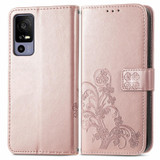 For TCL 40R Four-leaf Clasp Embossed Buckle Leather Phone Case(Rose Gold)