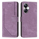 For Realme 10 Pro+ 5G Skin Feel Stripe Pattern Leather Phone Case with Lanyard(Purple)