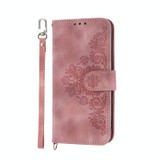 For OPPO Reno9 5G/Reno9 Pro 5G Skin-feel Flowers Embossed Wallet Leather Phone Case(Pink)