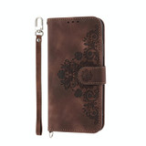 For OPPO Reno9 5G/Reno9 Pro 5G Skin-feel Flowers Embossed Wallet Leather Phone Case(Brown)