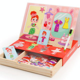 Drawer Type Double-sided Drawing Board Puzzle Magnetic Cartoon Dress Up Wooden Toys(Marine Life)