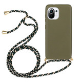 For Xiaomi Mi 11 Lite Wheat Straw Material + TPU Phone Case with Lanyard(Army Green)