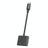 USAMS US-SJ598 AU15 Aluminum Alloy USB-C / Type-C to Type-C + 3.5DC Audio Adapter(Black)