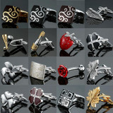 2 pairs Men Clover Rose Pattern Cufflinks, Color: Gold Silver Ice Hockey