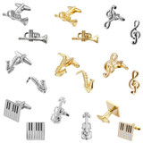2 pairs Brass Music Series Instrument Note Cufflinks, Color: Gold Piano Keyboard