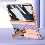 For OPPO Find N2 Rhombus Pattern Electroplated Plain Leather Phone Case with Hinge(Purple)