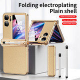 For OPPO Find N2 Flip Litchi Texture Leather Hinged Electroplated Phone Case with Pen(Gold)