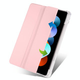 For Xiaomi Redmi Pad 10.61 3-folding Transparent TPU Smart Leather Tablet Case with Pen slot(Pink)