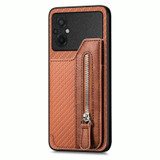 For Xiaomi Poco M5 4G Carbon Fiber Flip Zipper Wallet Phone Case(Brown)