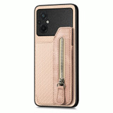 For Xiaomi Poco M5 4G Carbon Fiber Flip Zipper Wallet Phone Case(Khaki)