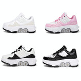 DF08 Dual-Purpose Walking Shoes Four-Wheel Shrinkable Brake Roller Skates, Size:34(Pink)