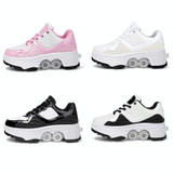 DF09 Children Runaway Sports Shoes Four-wheel Retractable Roller Skates, Size:41(Black White)
