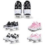 DF03 Children Walking Shoes Four-wheel Retractable Roller Skates, Size:33(Mesh White Pink)