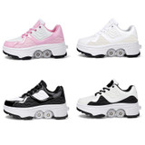 DF09 Children Runaway Sports Shoes Four-wheel Retractable Roller Skates, Size:42(Black)