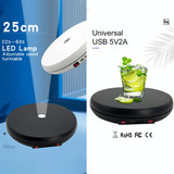 25cm LED Light Electric Rotating Display Stand Turntable (Black)