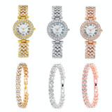 Roman Pattern Diamond Ladies Quartz Watch, Color: Rose Gold+Bracelet