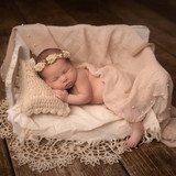 Hollow Lace Round Blanket + Pillow Suit Baby Photography Props(Beige)