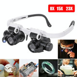 9892H-1  8x / 15x / 23x  2LED Head-mounted Magnifier Watch Repair Glasses Type Magnifier