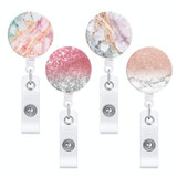 2 PCS Marble Texture Drop Glue Retractable Badge Reel Name Tag Card Badge(White)